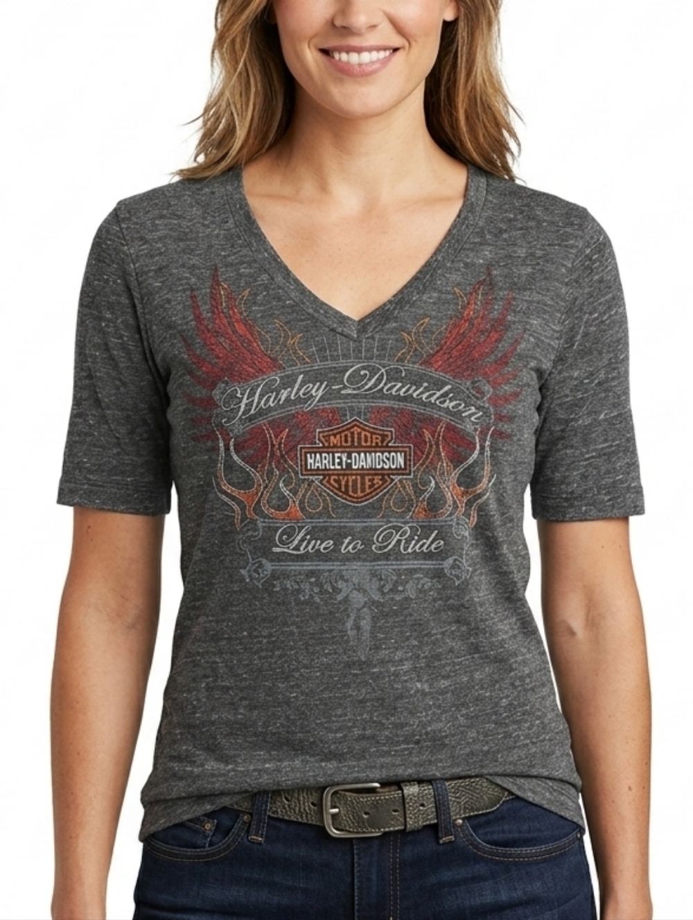 Harley Davidson  Women's V-Neck T-Shirt XL Gray Seacoast North Hampton NH